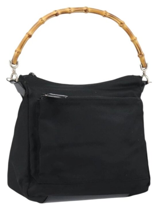 Gucci Handbags - GUCCI Bamboo Hand Bag Nylon Leather Black Silver 000 2404 0509 Auth bs31893